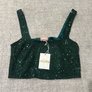 Show me the mumu green sequin crop top NWT SIZE SMALL